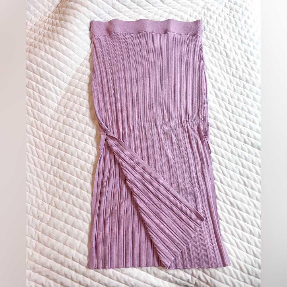 Pink Ribbed Midi Skirt